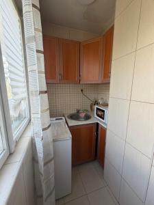 a small kitchen with a sink and a dishwasher at Bar City Apt in Bar