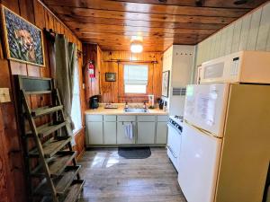 a kitchen with a refrigerator and a sink at #08 - One Bedroom Lakeview Cottage-Pet Friendly in Hot Springs