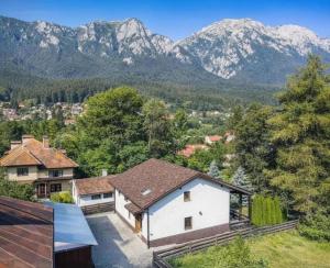 Luftaufnahme eines Hauses mit Bergen im Hintergrund in der Unterkunft Ponti's Villa in Buşteni