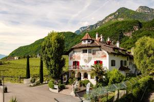 a house with a mountain in the background at Kalterer See Hof in Caldaro