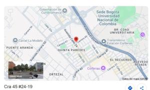 a map with a red spot on it at Aw Hotel Embassy Corner - Corferias, Embajada EEUU & Vive Claro in Bogotá