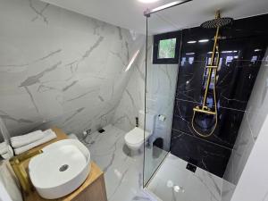 a bathroom with a toilet and a sink and a shower at The Quiet Wild in Briska Gora +13 photos