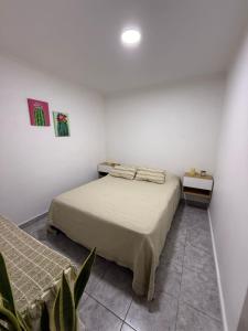 a bedroom with a bed and two tables and a plant at La Seven Dpto Turístico in Colón +9 photos