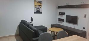 a living room with a couch and a television at Aleka Apartment in Kos