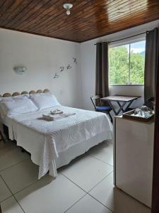 a bedroom with a large bed and a window at Pousada Bem Te Vi Lumiar in Lumiar