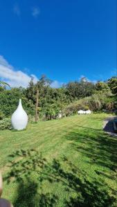 a white vase sitting in the middle of a field at Arambha ecovillage farmstay in Tábua +37 photos
