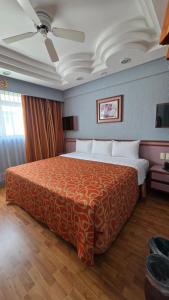 a bedroom with a large bed in a room at Hotel Cuba in Mexico City