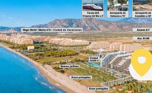 an aerial view of a beach with a map of a resort at Costa Azahar - En Primera Línea in El Borseral