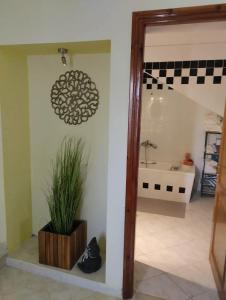 a bathroom with a sink and a potted plant at Dar Fouzia in Hammamet Sud +19 photos