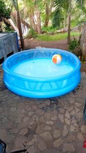 a large blue hot tub with a ball in it at Trinity Point Hillside Villa, beach & sunset views in Bequia