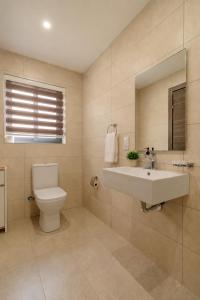 a bathroom with a sink and a toilet at Luqa Penthouse 6 with 3 bedroom in Luqa +11 photos