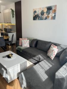 a living room with a couch and a table at Apartment VIP in Subotica