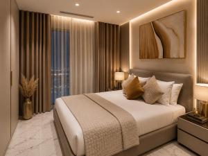 a bedroom with a large bed and a large window at IsLe Royal Suites By Mercury Tower in St. Julianʼs +68 photos