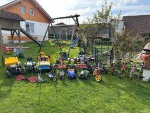 a group of childrens toys in the grass at Tiny Haus 2 - Feige in Kressbronn am Bodensee
