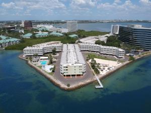 an aerial view of a resort on a island in the water at Waterfront, Sunset views from balcony, Heated pool in Tampa
