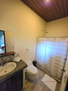 a bathroom with a toilet and a sink and a shower at Senda Adults Only Hostel in Manuel Antonio +30 photos