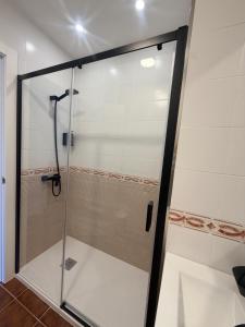 a shower with a glass door in a bathroom at Brisa de la Barrosa in Novo Sancti Petri