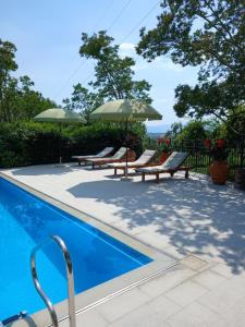 a swimming pool with lounge chairs and umbrellas at Casa Tonello B&B in Zugliano