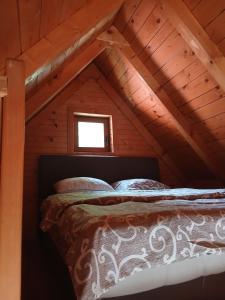a bed in a cabin with a window at Savnik moutain appartement in Šavnik