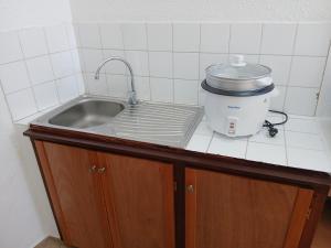 eine Küchenarbeitsplatte mit Spüle und Mischbatterie in der Unterkunft Claudia STUDIO in Basse-Terre