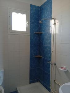 a bathroom with a shower and a toilet and a window at B Résidence in Salakta