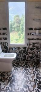 a bathroom with a window and a white toilet at Your Slow House in Shangarh