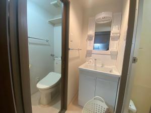 a small bathroom with a toilet and a sink at メープル桑園駅311 in Sapporo +18 photos