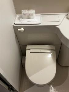 a bathroom with a white toilet and a sink at セントロ大隅ホテルオオサキ in Kanoya
