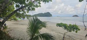 a beach with people on the sand and the ocean at Apartment Torres in Manuel Antonio