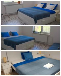 two pictures of two beds in a room at Villa Ondruš in Vernár