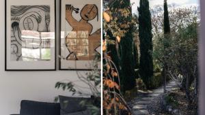 two pictures of paintings on a wall and a room at Piccadilly House Daylesford in Daylesford
