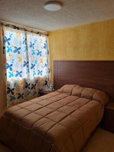 a bedroom with a large bed and a window at Full Apartment Teotihuacan Centro in San Juan Teotihuacán