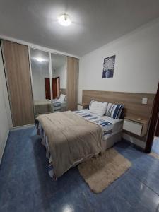 a bedroom with a bed and a mirror at Casa c Piscina em Holambra in Holambra +42 photos