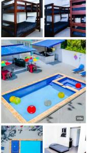 a collage of four pictures of a toy swimming pool at Villa bonita mar in Concepción de La Vega