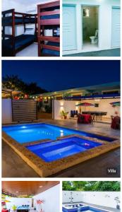 a collage of three pictures of a swimming pool at Villa bonita mar in Concepción de La Vega