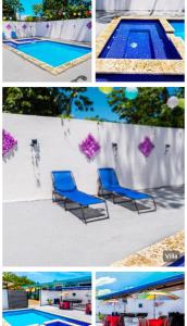 a collage of four pictures of a swimming pool at Villa bonita mar in Concepción de La Vega