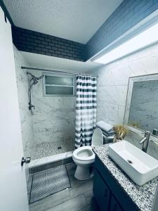 a bathroom with a toilet and a sink at Beautiful Brand-New studio in New Port Richey