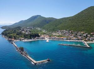 an aerial view of a small island in the water at Apartman Dolce in Trpanj