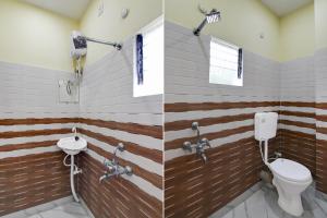 two pictures of a bathroom with a toilet and a sink at Hotel O Agarpara Railway Station Road Formerly Chowdhury Guest House in kolkata