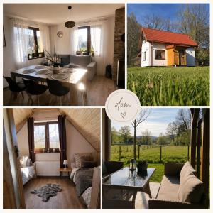 a collage of pictures of a house and a room at Bliżej Lasu - Rodzinny domek w górach in Stary Gieraltów