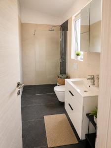 a bathroom with a toilet and a sink and a shower at Seaside Cottage Barbariga in Peroj +19 photos