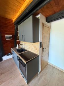 a kitchen with a sink and a stove at Vila Mirra in Teslić +17 photos