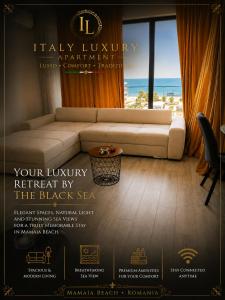 a poster of a living room with a couch at Italy Luxury Apartment front of the sea in Mamaia Sat/Năvodari