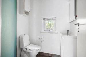 a white bathroom with a toilet and a window at 6715-Hasle-Skovkanten-12 in Hasle +11 photos