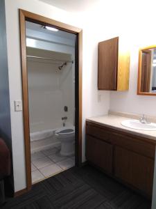 a bathroom with a toilet and a sink at Neva Jean Motel in Marshfield +17 photos