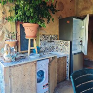 a kitchen with a washing machine on a counter at Casa Gaudi - House & Rooms in Teulada