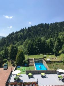 a view of a swimming pool in a park at EDEN Szczyrk Basen z widokiem na Skrzyczne in Szczyrk