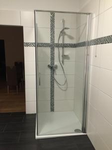 una ducha con puerta de cristal en un baño en Villa am Hülser Berg nähe Düsseldorf, en Krefeld 36 fotos más