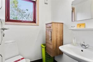 a bathroom with a sink and a toilet and a window at 136-Snedsted-Lykkens-Hab-23 in Snedsted +13 photos