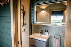 a bathroom with a sink and a mirror at The Larch House in Chester +45 photos